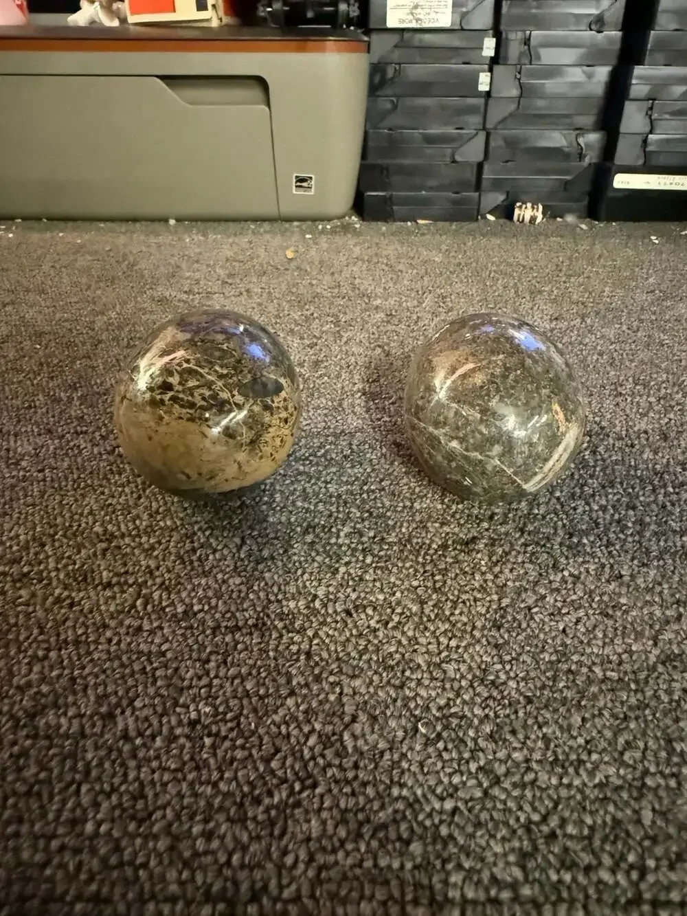 Set of Two Polished Orthoceras Fossil Marble Eggs